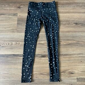 Terez Metallic Foil Star High Rise Athletic Yoga Leggings XS Black Astronomy 26”